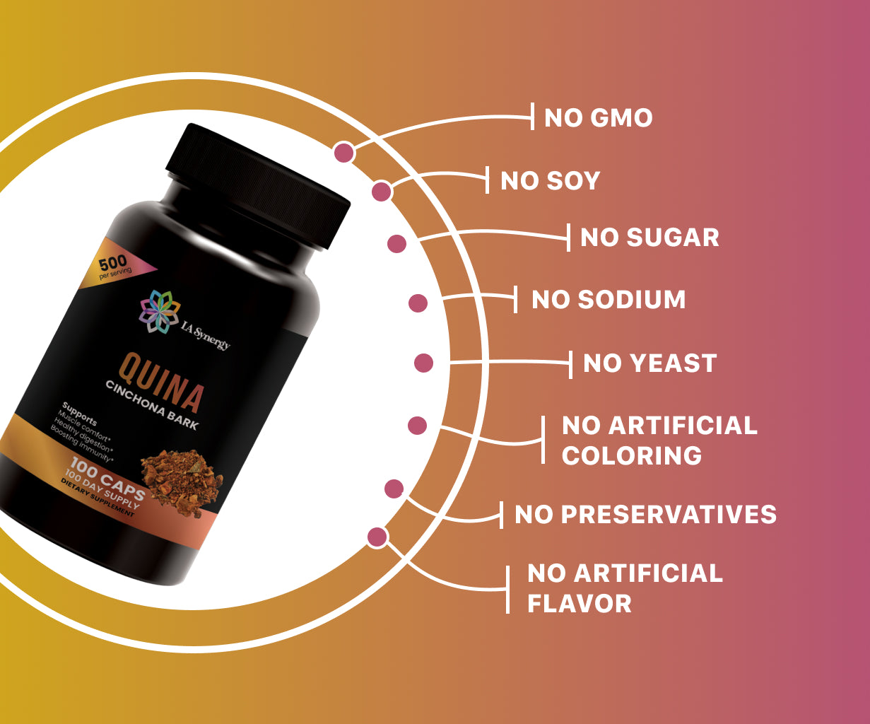 Quina Quinine500mg, Cinchona Red Bark Natural Herbal Supplement