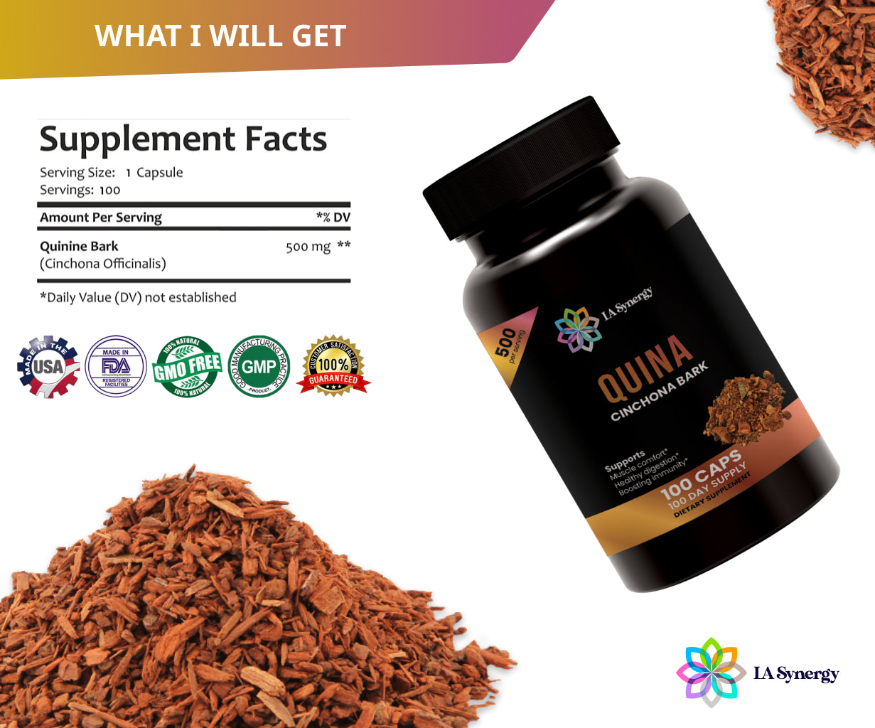 Quina Quinine500mg, Cinchona Red Bark Natural Herbal Supplement