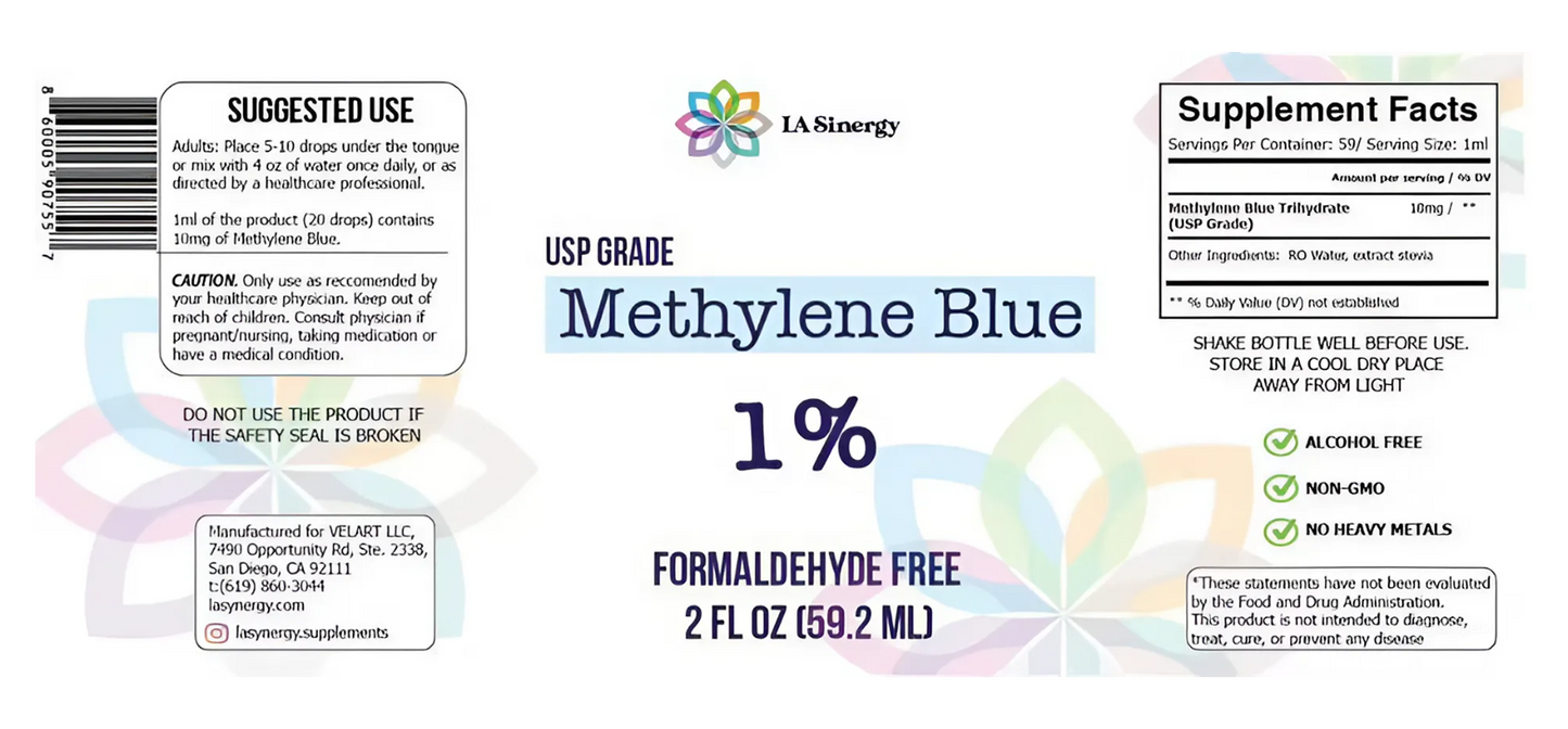 Methylene Blue 1% Liquid Drops, Pure Water Solution, Supports Cognitive Vitality and Energy Level (2 fl.oz)