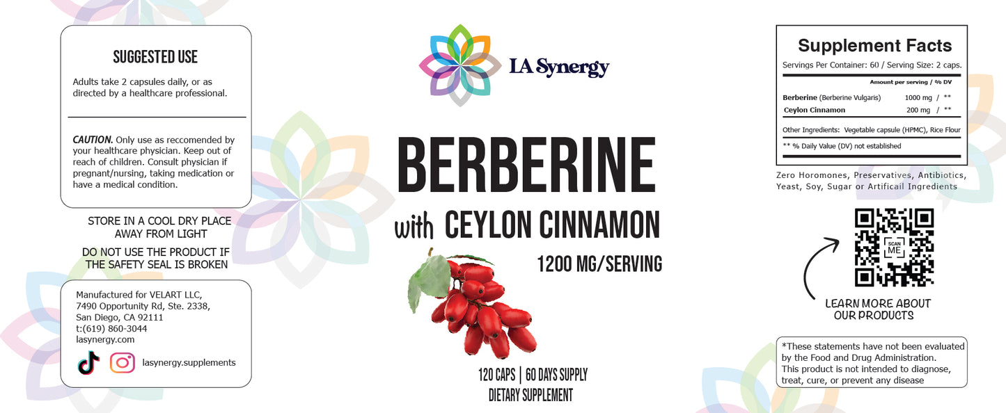 Berberine with Ceylon Cinnamon Complex 1200mg for Support Immune System