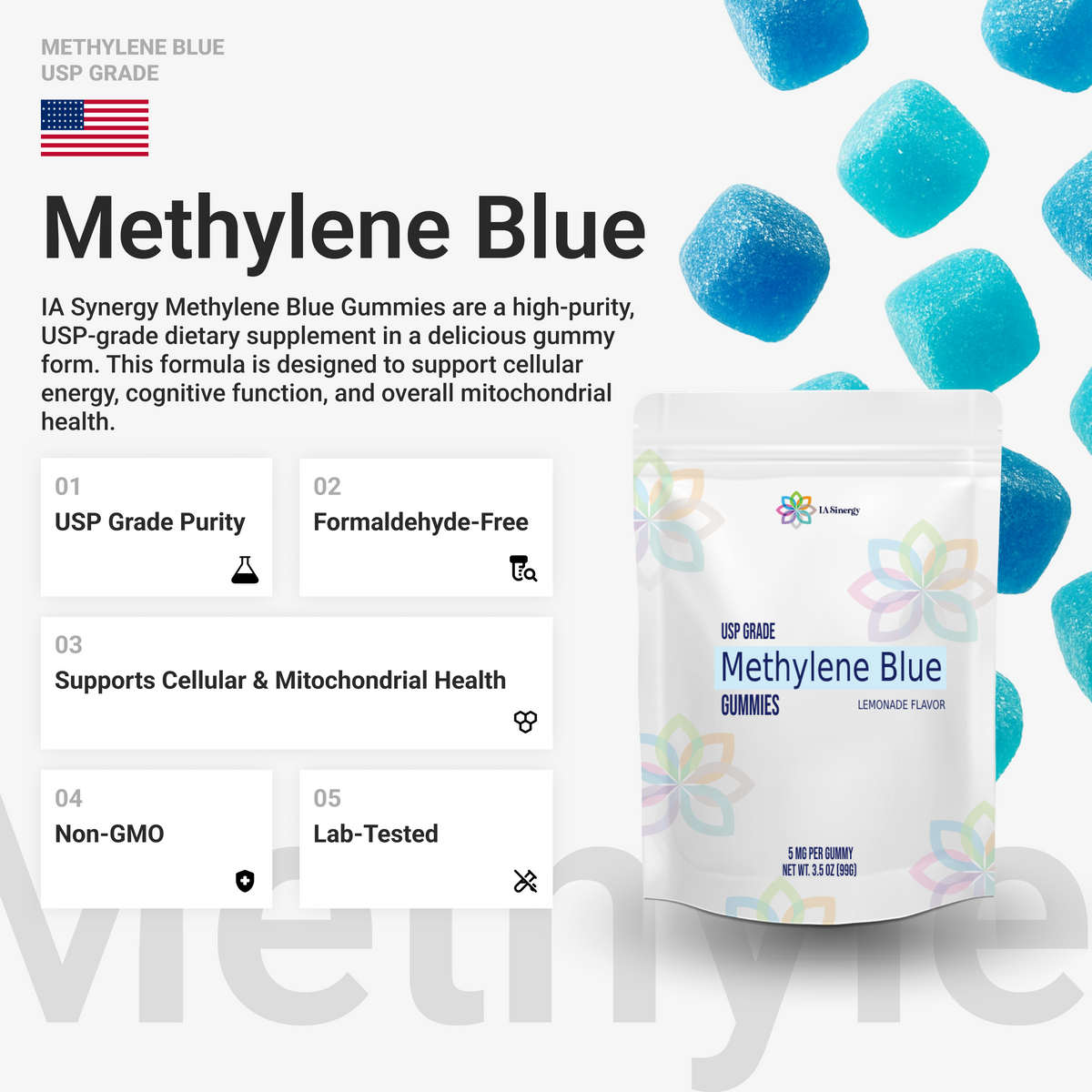 Methylene Blue Gummies 5mg, Supports Cognitive Vitality and Energy Lev ...